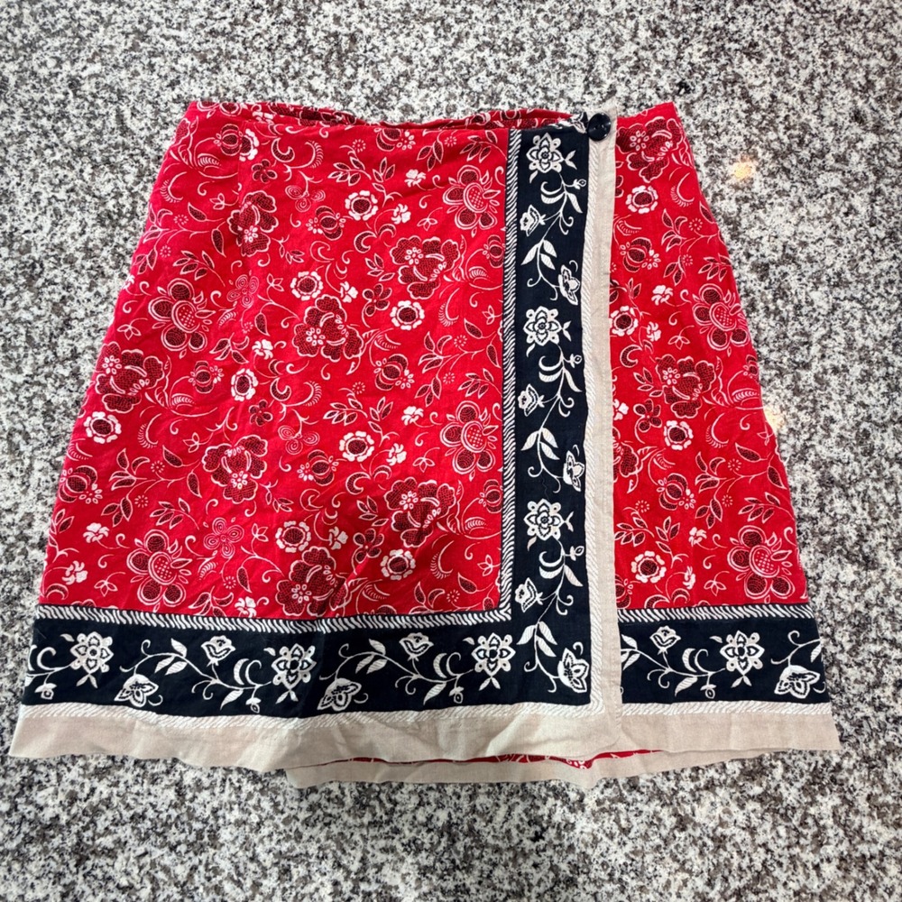 VTG AB Studio Wrap Skirt Women Large Red Floral Flowy Indie Cottagecore